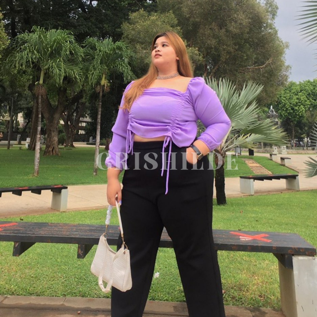 MABEL Baju Atasan Wanita Dewasa Jumbo Crop Top Lengan Panjang Korean Style Lengan Pendek Oversize Sa