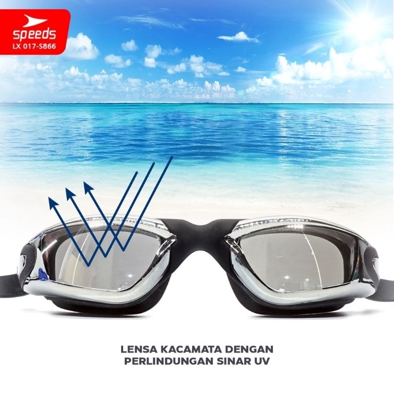 Gratis box Kacamata renang dewasa Lensa miror + penutup telinga anti UV