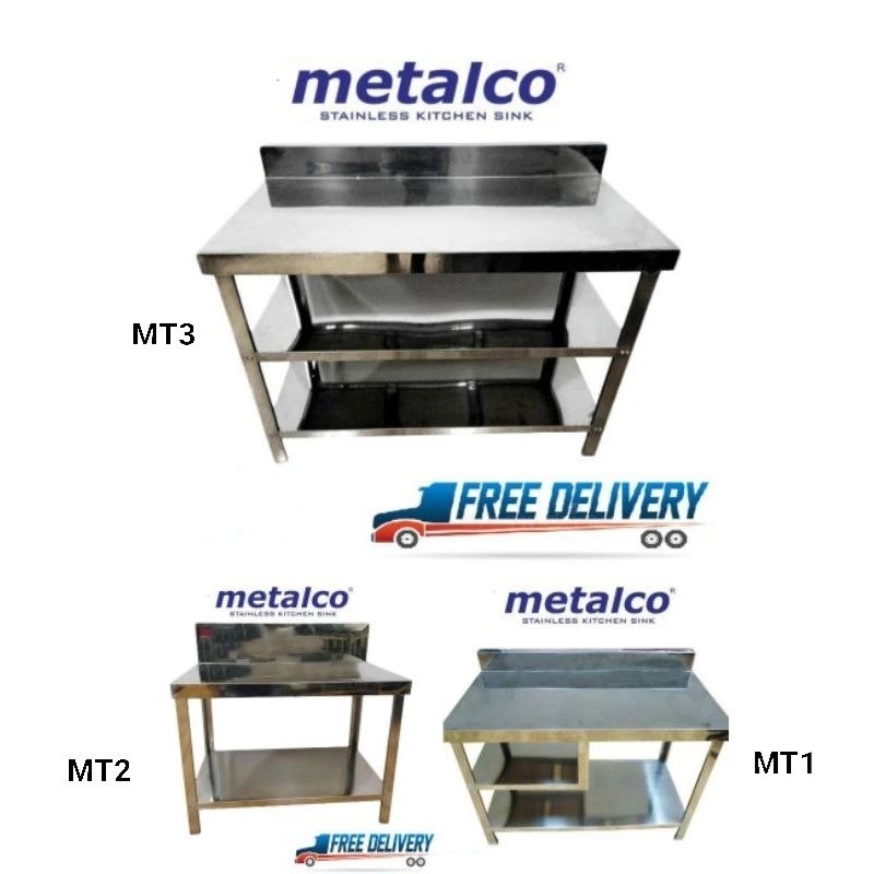 PAKET 3 MEJA STAINLESS METALCO. MEJA DAPUR, MEJA KOMPOR. MT1+ MT2+ MT3. TINGGI sama