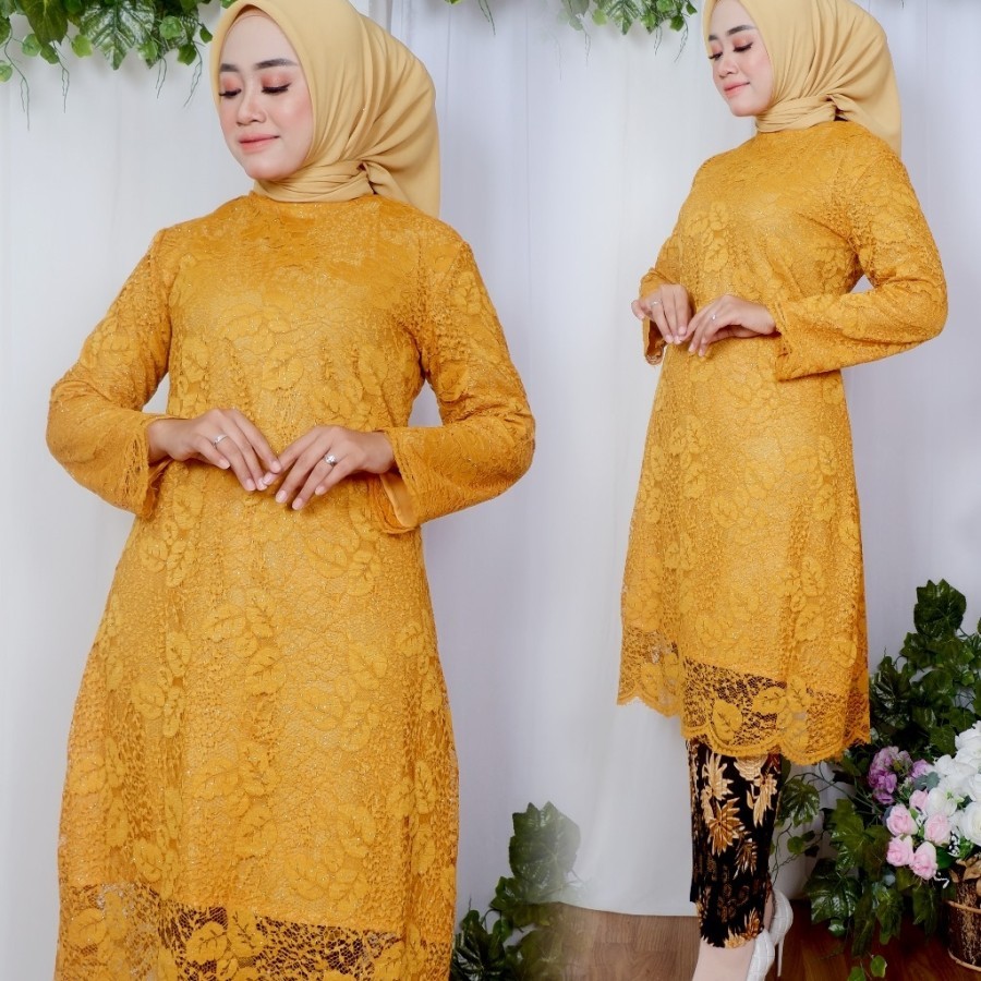 Setelan Kebaya Tunik Brokat Shanas Kebaya Modern - gold