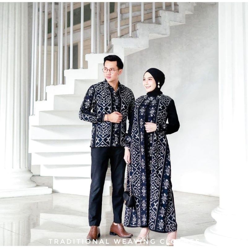 Set Couple Tenun Ikat Etnik • Gamis Tenun ikat Etnik • Couple Keluarga Gamis Tenun