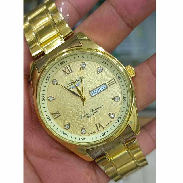 Jam tangan pria L0ngines Kuning Hari Tanggal Aktif Bahan Rantai