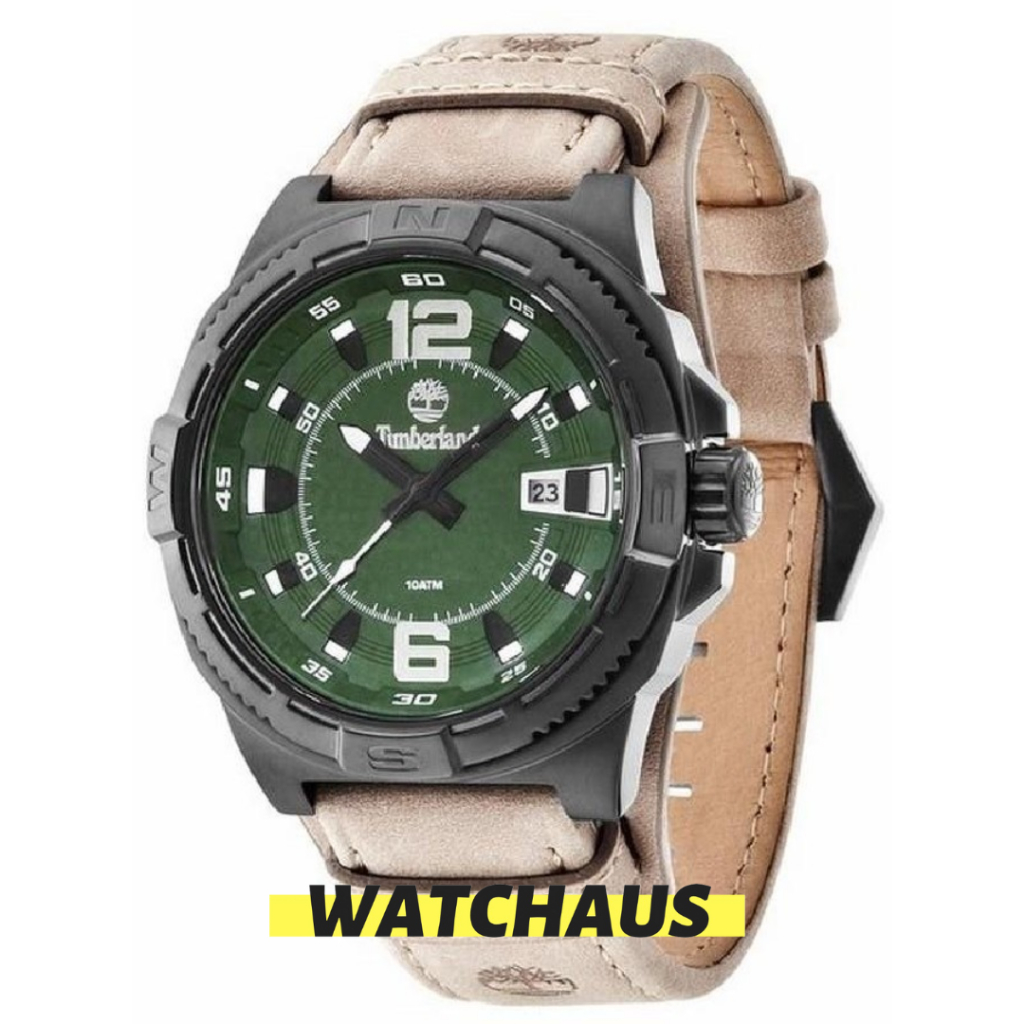 JAM TANGAN PRIA TIMBERLAND TBL14112JSB/19 TBL 14112 JSB 19 GREEN BROWN ANALOG LEATHER STRAP