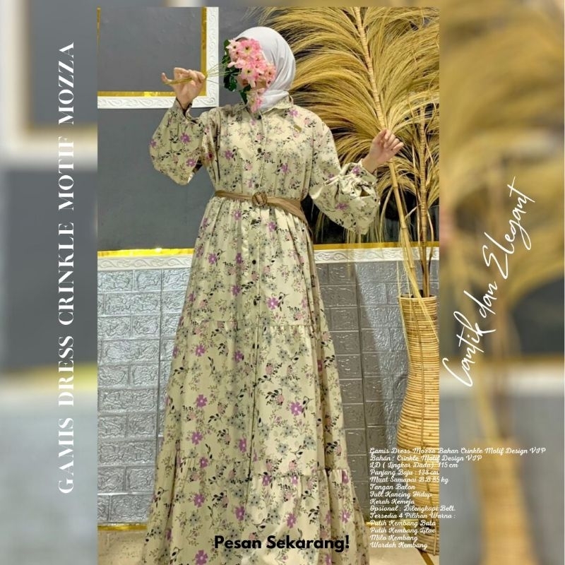 Dress Korean Style MOZZA , Gamis Bahan Crinkle Motif Premium /Dress Motif Korean Style