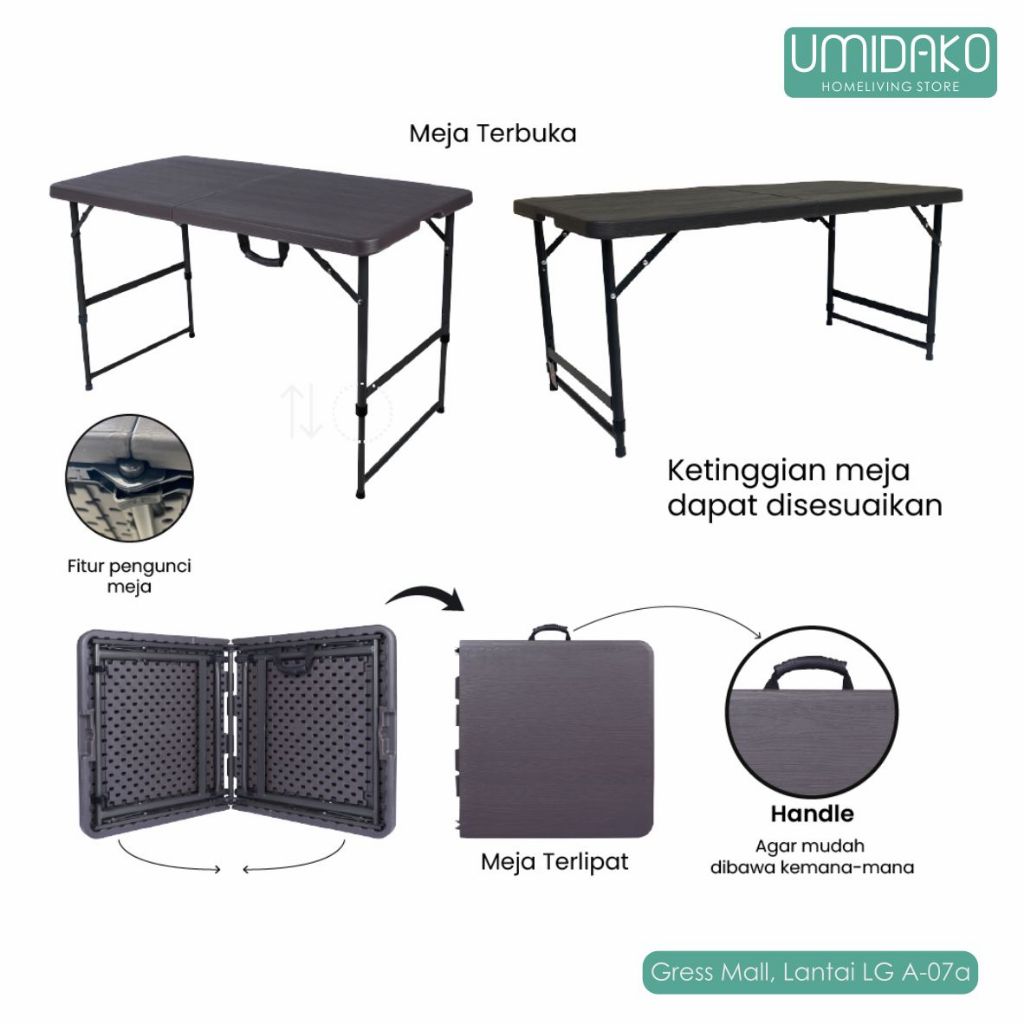 FOLDA MEJA LIPAT PANJANG/ MEJA LIPAT PLASTIK / MEJA CAFE / MEJA USAHA