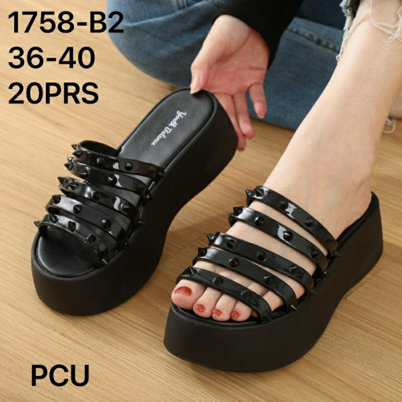 1758-B2 Original Sandal Balance Wedges Selop Tali Duri Tinggi 5 CM Glossy Premium Import Empuk Platf