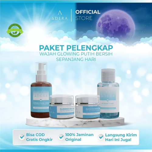 Adera Paket Glowing Cream Siang & Malam,Facial wash,Toner,Serum Darkspot,Brigtening,Acne Menghilangk