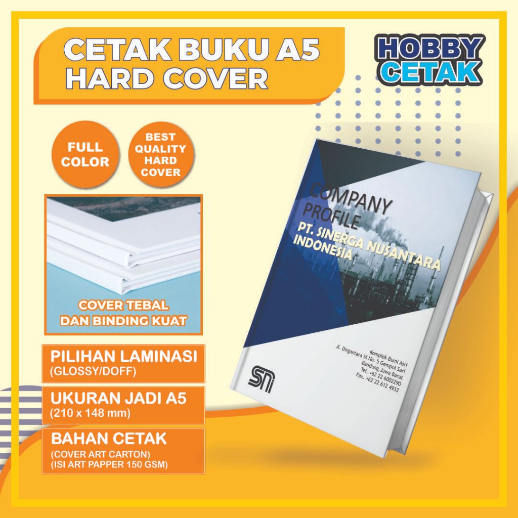 

Cetak Buku Majalah Katalog Company Profile (Compro) Ukuran A5 Binding Hard Cover Custom Desain Harga Terjangkau