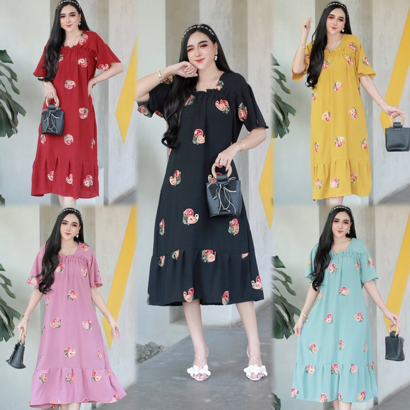 Daster Ruffle Fuji Dress Crinkle Airflow PomPom