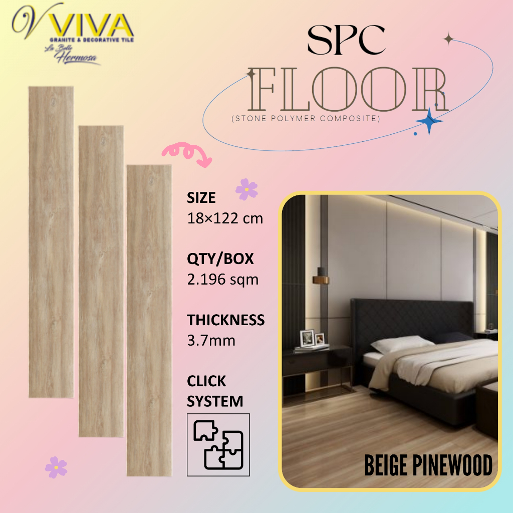VIVA SPC 5MM Beige Pinewood CLICK SYSTEM / LANTAI KAYU VINYL