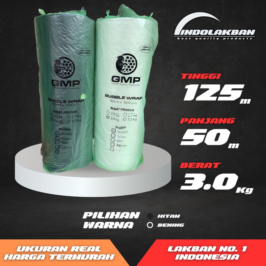 

Bubble Wrap GMP Recycle Ekonomis Hitam Bening 3 kg 125 cm x 50 m // HARGA GROSIR PABRIK