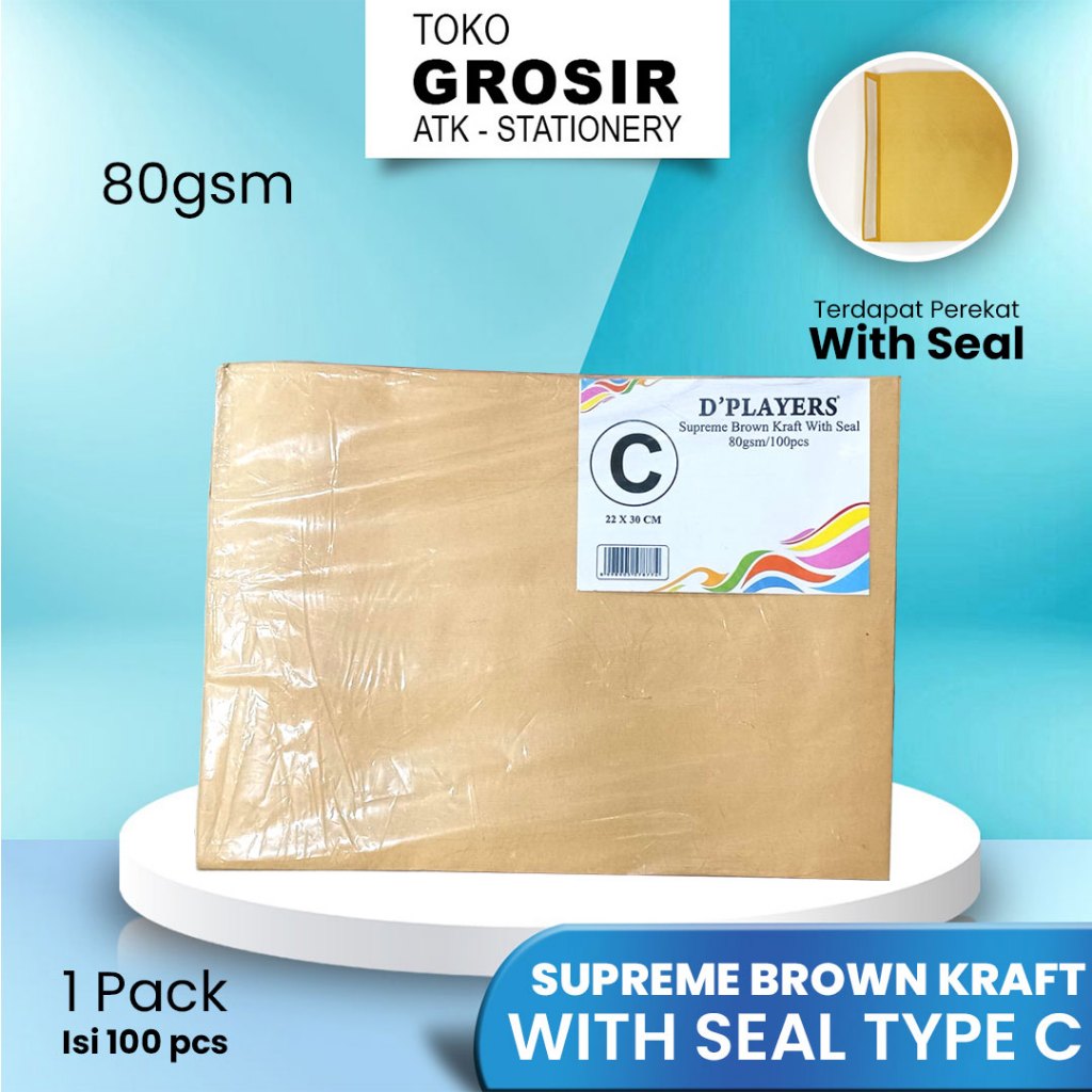 

DPLAYERS AMPLOP COKLAT SUPREME BROWN CRAFT WITH SEAL TYPE C 30x22 cm - 1 PACK ISI 100 PCS