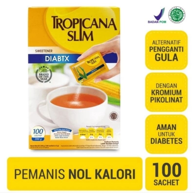 

Tropicana Slim Sweetener Diabtx 100 sachet (200g) - Pemanis untuk Diabtx