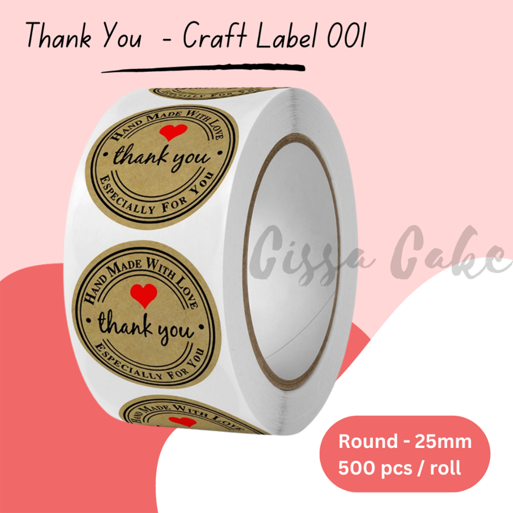 

500pcs/roll stiker thank you/terima kasih bulat coklat kertas craft pernikahan botol minum hadiah tag sticker jualan label