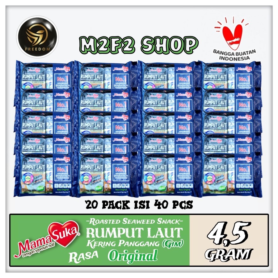 

MamaSuka Snack Rumput Laut Panggang Rasa Original - 4,5 gr (Kemasan 20 Pack)