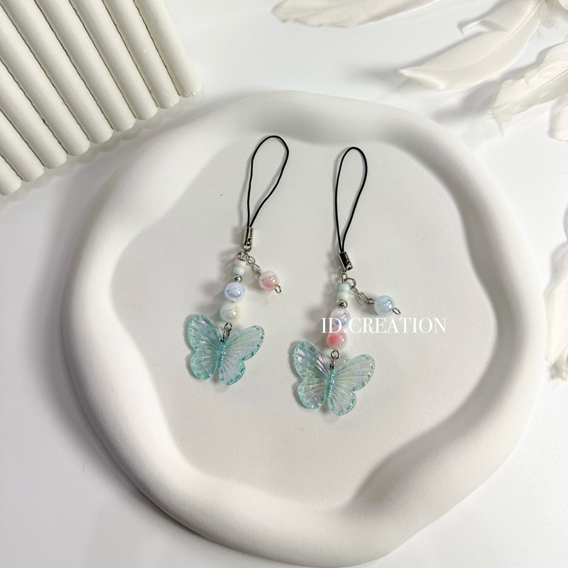 Gantungan HP Manik Kupu Kupu Blue Mini Strap Phone Cute Aesthetic Korea