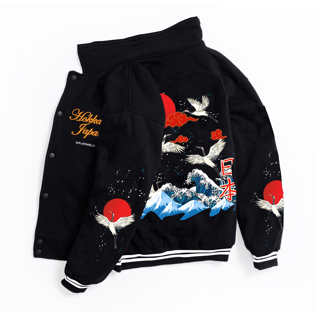 JAKET VARSITY HOKKAIDO JAPAN - VARSITY JAKET BASEBALL PRIA WANITA OVERSIZE JUMBO ORIGINAL XPR