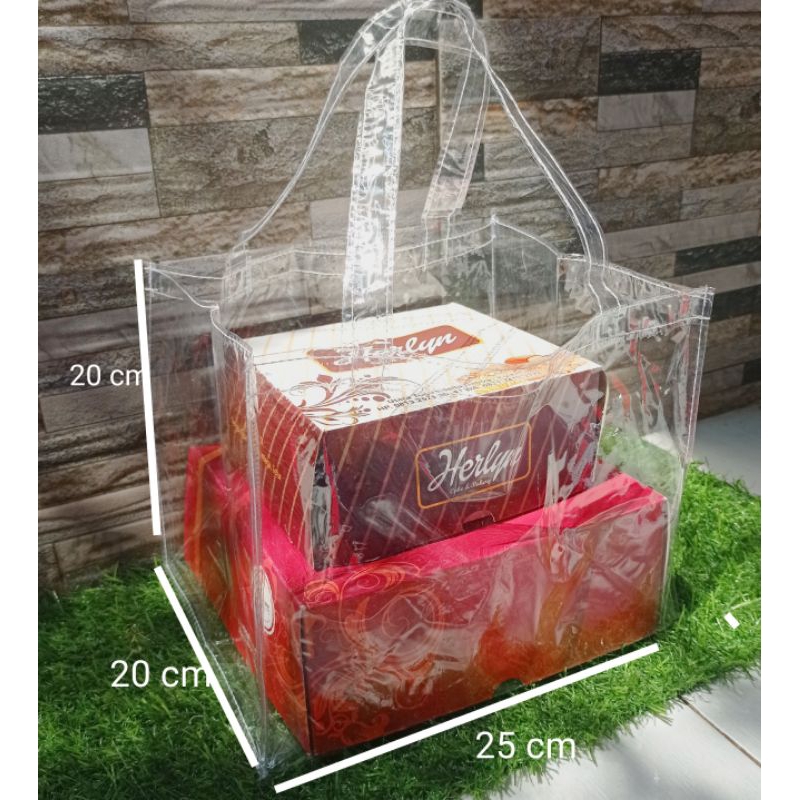 

Tas souvenir hajatan nasi box mika bening polos lebar 20 cm