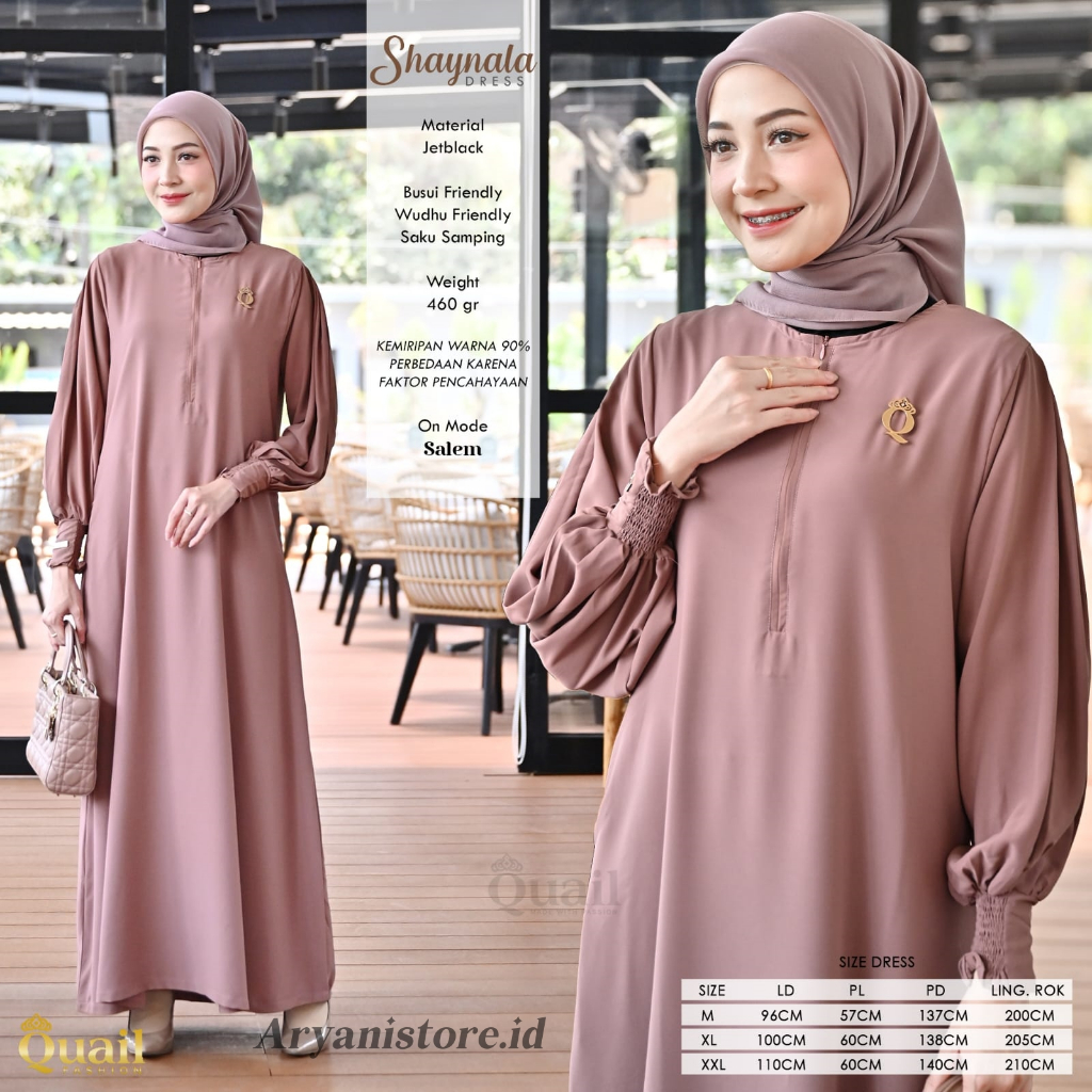 ShayNala DrEsS OrigInAl QuAil HiJab WaNiTa By Aryanistore.id Jetblack Size SesUai FOTO
