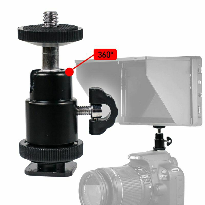 Dudukan Kamera Kepala Tripod Ball Head Hot Shoe 1/4 360 Derajat