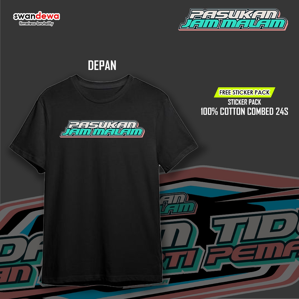 Kaos Motif Pasukan Jam Malam 100% Cotton Combed 24s Original Katun Hitam Kaos Distro Cowok Oversize 