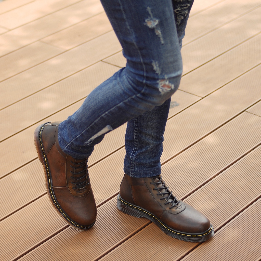 Sepatu Boots Pria Hiking Berkendara Touring Motoran Kerja Kulit Asli