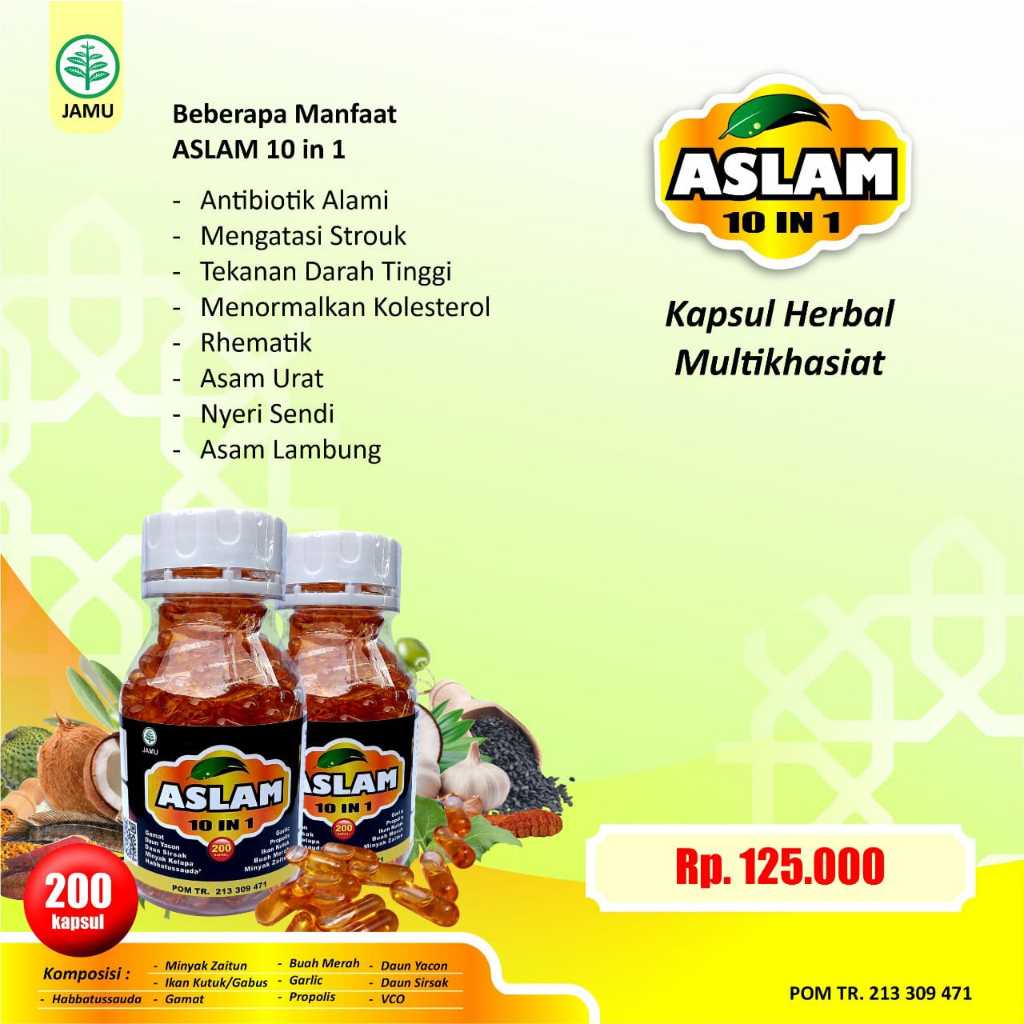 Kapsul Habbatussauda ASLAM 10 in 1 isi 200kaps | Kapsul Herbal Multikhasiat Perpaduan 10 Bahan Herba
