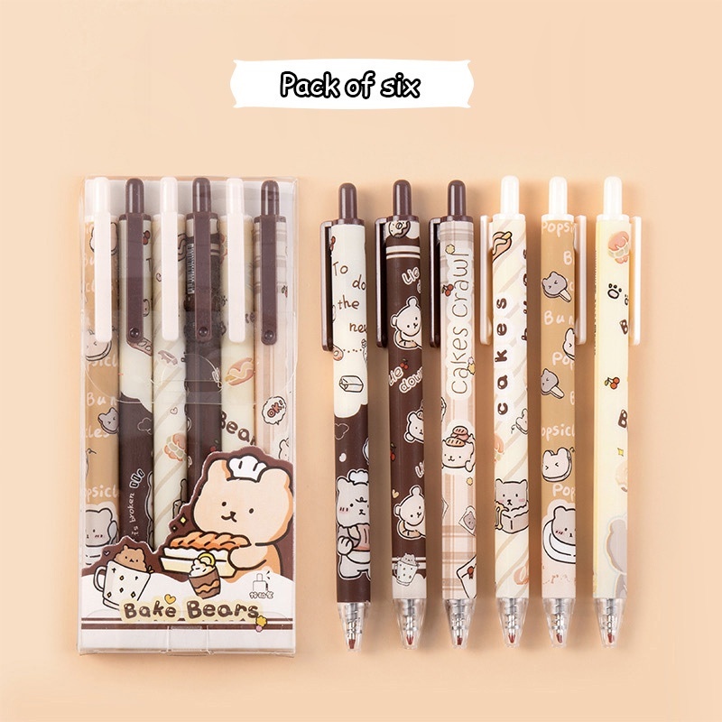 

[DOTDING] 6 Piece/Set Cute Kawaii Retractable Gel Pens Set Black Ink 0.5mm Cartoon Ballpoint Pens for Students Kids Girls Boys Writing School Office Stationery Supplies