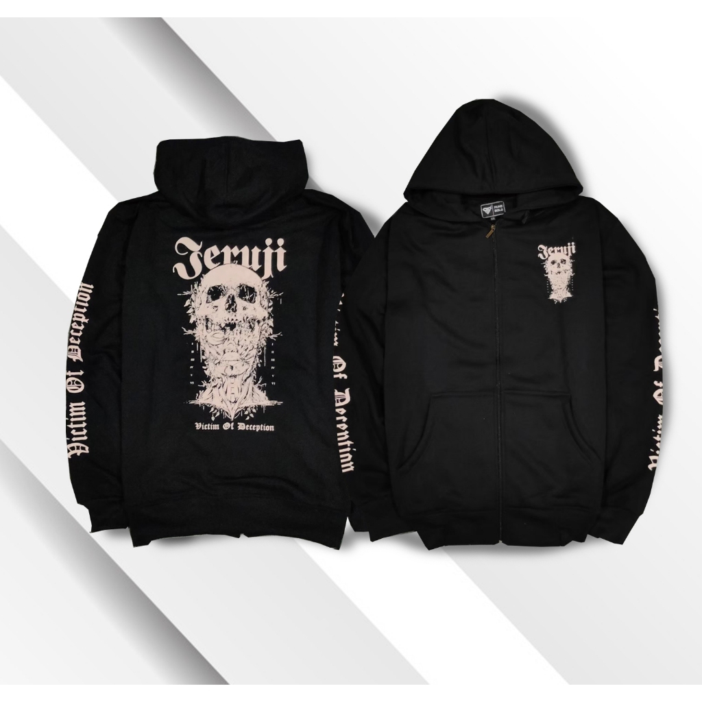 Lolly.co - Jaket Hoodie Zipper Jeruji Sablon Unisex Pria - Wanita Size M - XXL