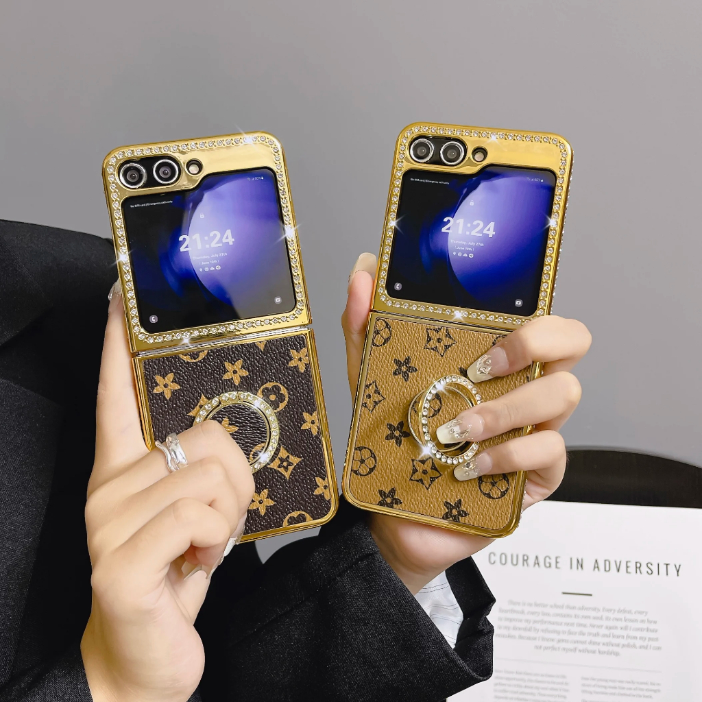 High-end leather plated diamond-encrusted phone case for Samsung Z Flip 7 6 Z Flip 6 Z Flip 5 Z Flip
