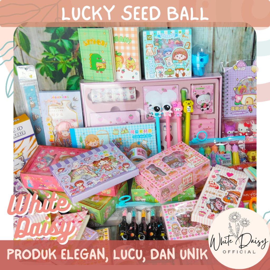 

Lucky seed ball premium set gacha live paket sticker alat tulis elegan
