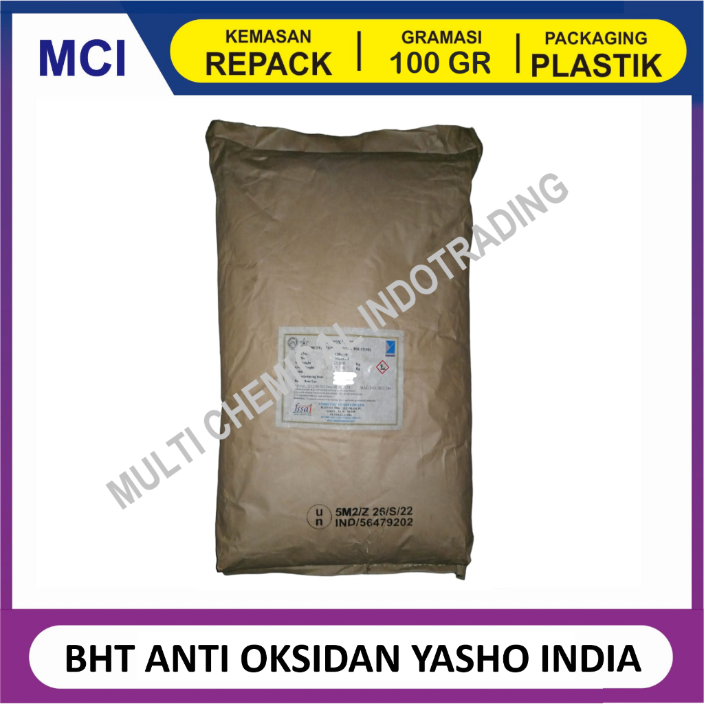 

BHT ANTIOXIDANT BUTYLATED HYDROXYTOLUENE ANTIOKSIDAN YASHO INDIA - REPACK 100 GR