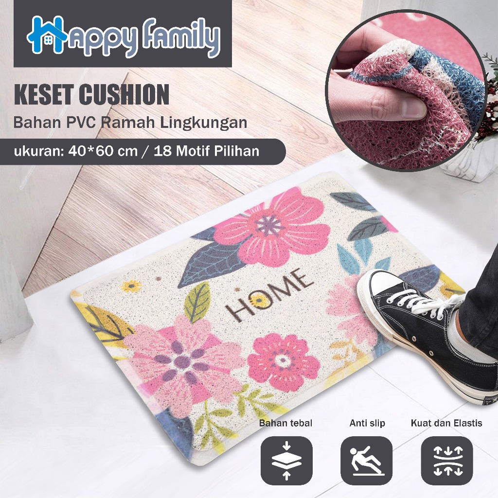 HappyFamily Keset Cushion Mat Uk 40X60cm Keset Rumah Keset Kaki PVC / Pintu Masuk / Kamar / Dapur Full Motif