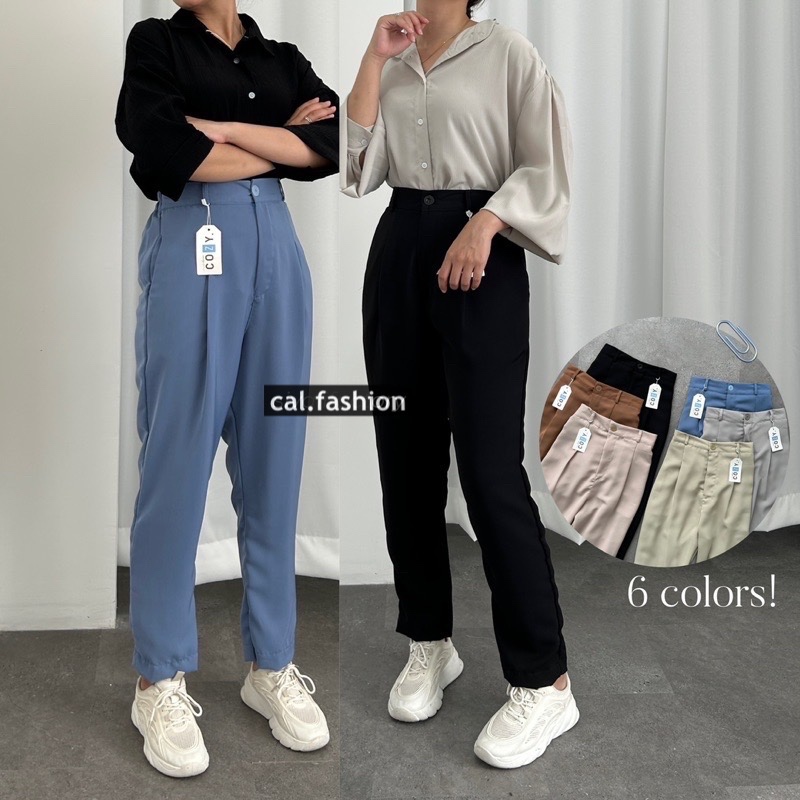 Kalea Pants by cal fashion Bahan Polyester Warna Black Brown Coksu Denim Grey Sage Jakarta Celana Hi