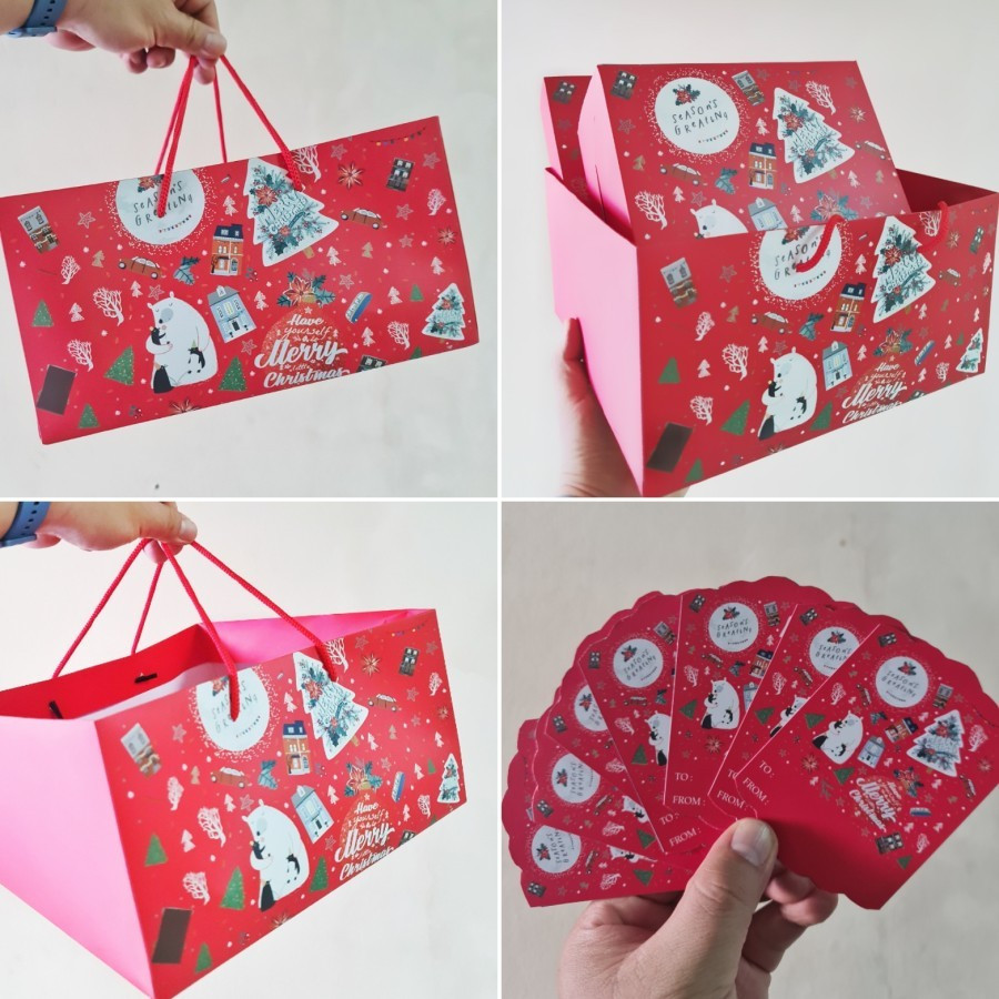 

5 Pcs Paper Bag Edisi Merry Christmas Goodie Bag Packaging Bingkisan Dus Hadiah Kado Natal Uk 26 x 26 x 14 cm