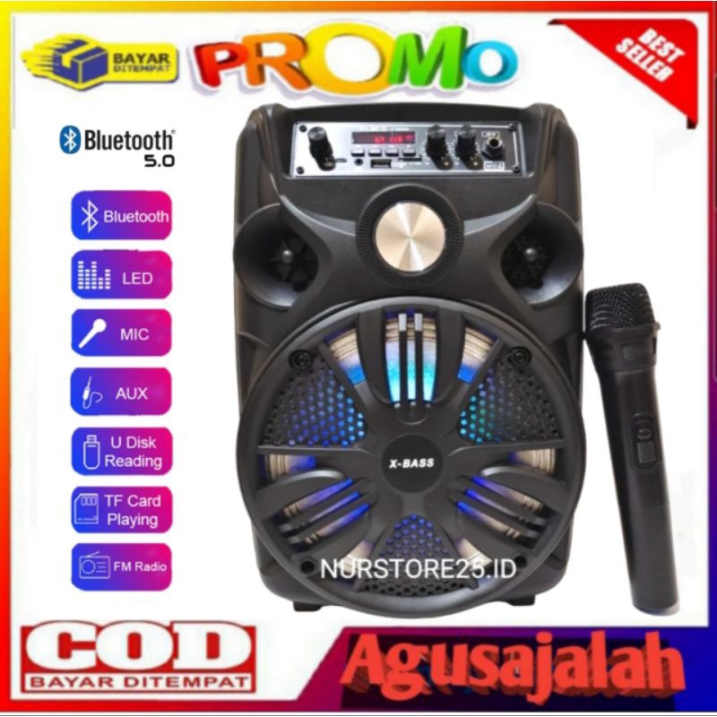 BISACOD Speaker Bluetooth FLECO Karaoke F-8606H/F-8606D/F-8955D 8,5 Inch 5000 Watt Bonus Microphone 