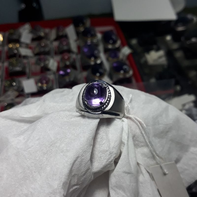 cincin batu permata asli natural amethyst termurah.emban ikat ring monel super doff handmade