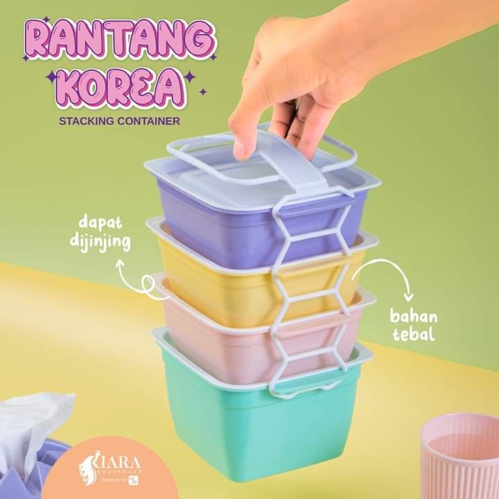 Rantang plastik susun 4 kotak makan susun Korea food grade 100% BPA rantang piknik susun 4 korea ran