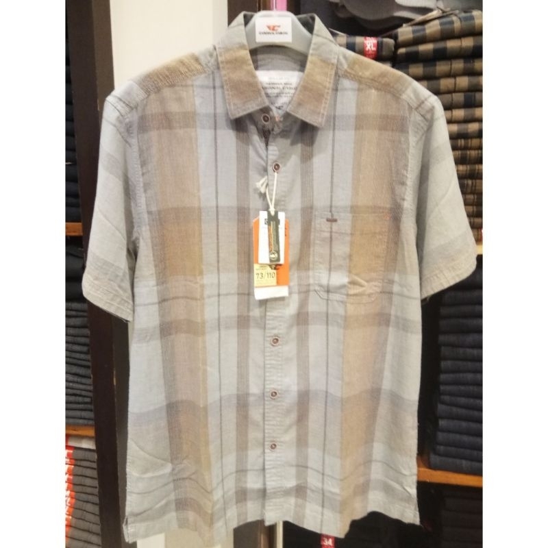 Kemeja katun pendek pria Cardinal casual original mens EAKAR01507P 04 kemeja berkantong abu silver