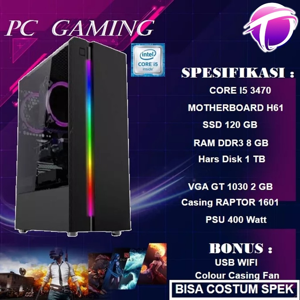 Pc Gaming Komputer Rakitan Cpu Full Set Murah Core I5 3470 Fullset 4 Jutaan VGA GT 1030 2 GB