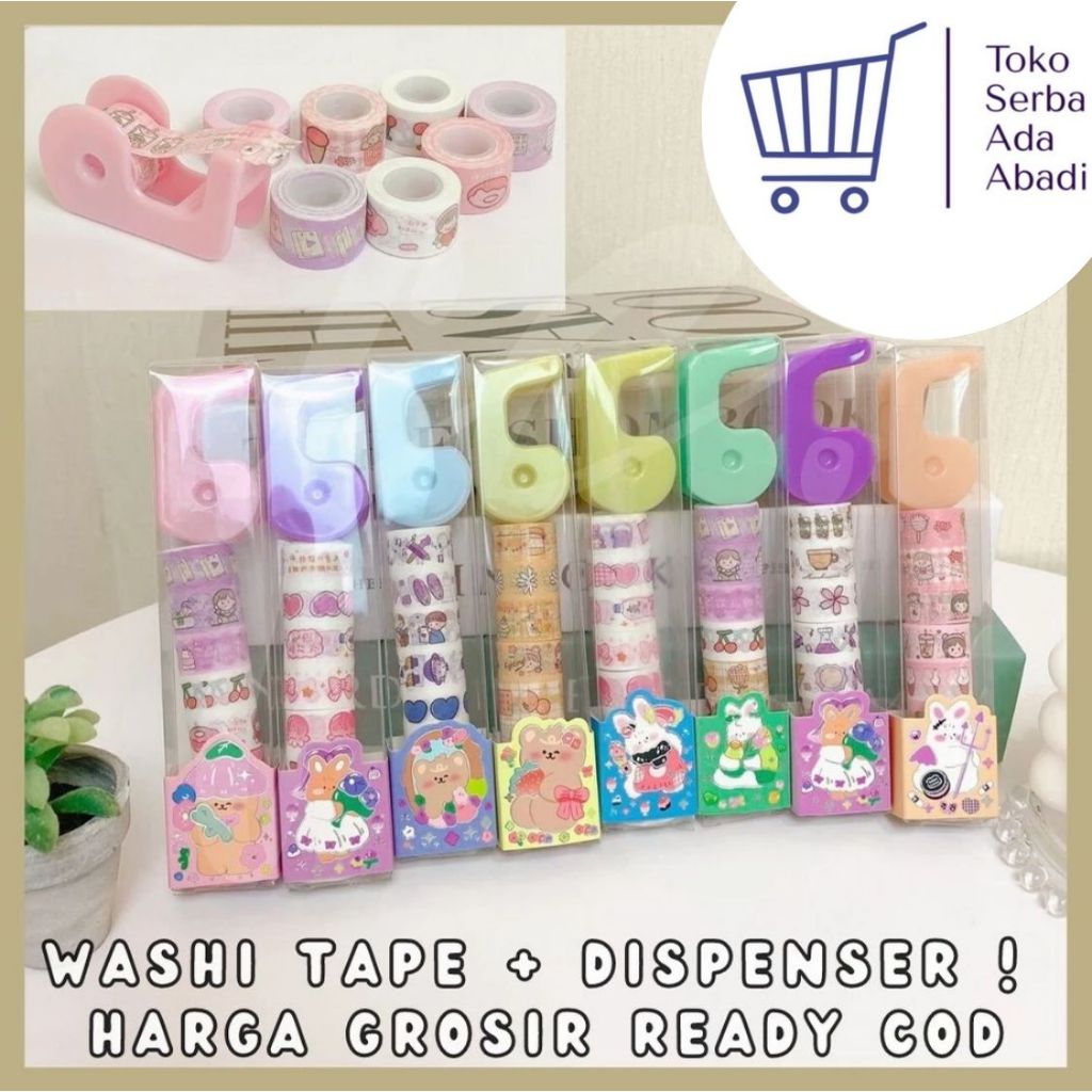 

Set 8 pcs Solatip / Isolasi Washi Tape XMJD2230 Scrapbook / Selotip Set Mini Dispenser + Refill Decotape Pastel DIY Kit Journaling
