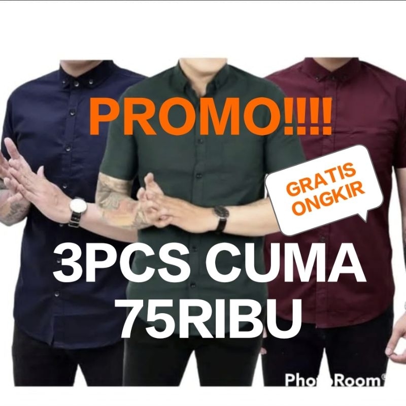 PAKET HEMAT 3PCS CUMA 75RIBU KEMEJA PRIA LENGAN PENDEK KEMEJA POLOS PRIA