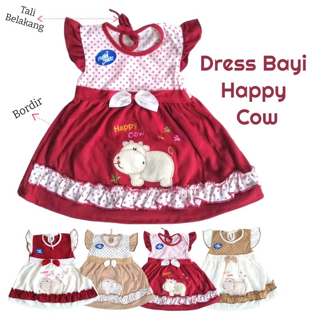 Dress Anak Bayi Perempuan 0-7 Bulan Rok Perempuan COW Baju Bayi Anak Perempuan Lucu Murah Set Dress 