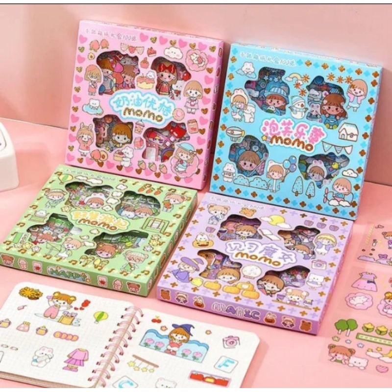 

STIKER MOMO 1 Box isi 100 lembar, stiker lucu korea, stiker anti air