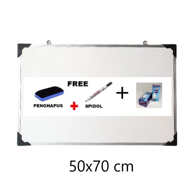 

Papan Tulis Lengkap Ukuran Sedang 50x70 CM Free Spidol + Penghapus + Tinta
