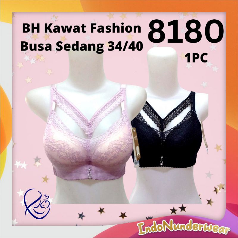 1pc• BRA/BH KAWAT Fashion 8180 Busa Sedang  Tali Terus model depan silang Size 34/40 RED Hijau MUDA 