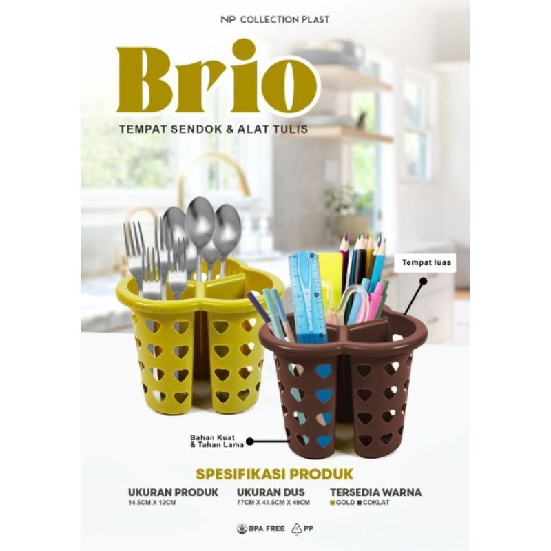 tempat sendok & alat tulis sekat 3 np BRIO kuat dan tahan lama