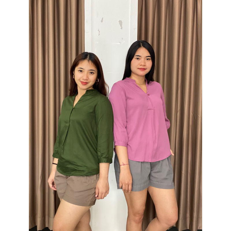 Caremuz CR 02 BLOUSE wanita baju kemeja tangan 7/4 kemeja rayon kerja wanita tunic hijabers baju tre