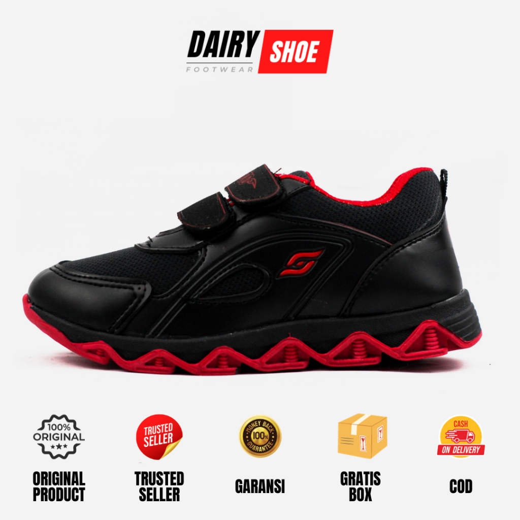 Dairy Shoe | Pico | Sepatu Sneakers Casual Kets Sport Sekolah Warna Hitam Anak TK SD Bahan Kulit Sin