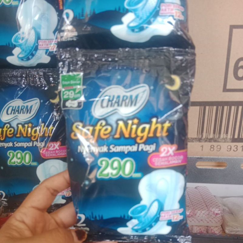 charm safe night 290mm pembalut 2x cegah bocor kemasan renceng isi 2